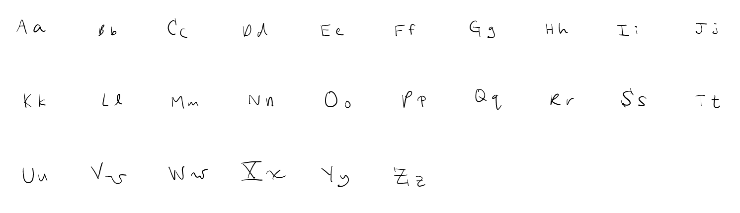 English alphabet handwritten