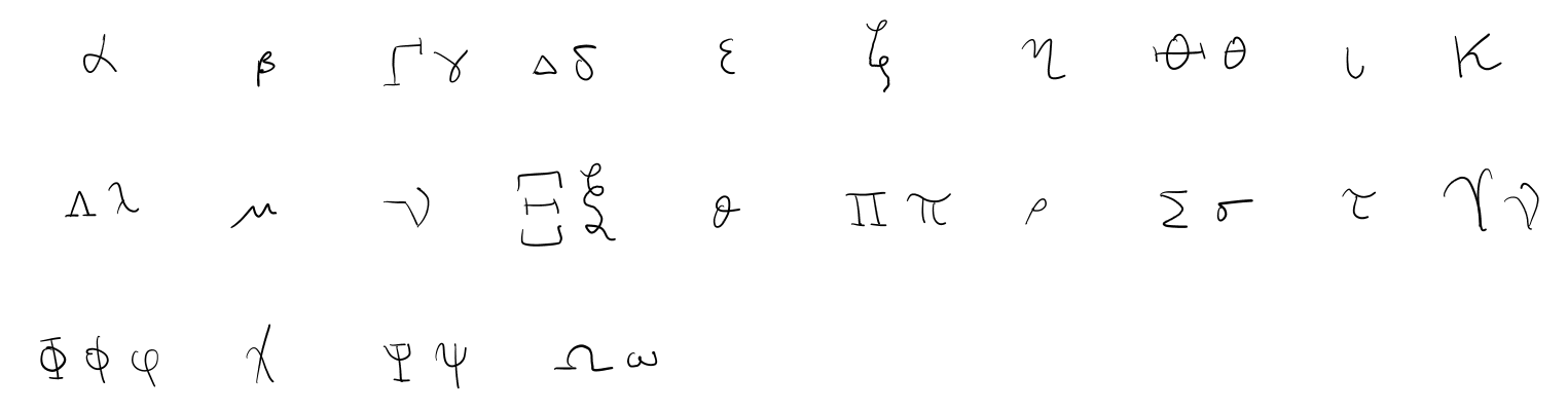Greek alphabet handwritten