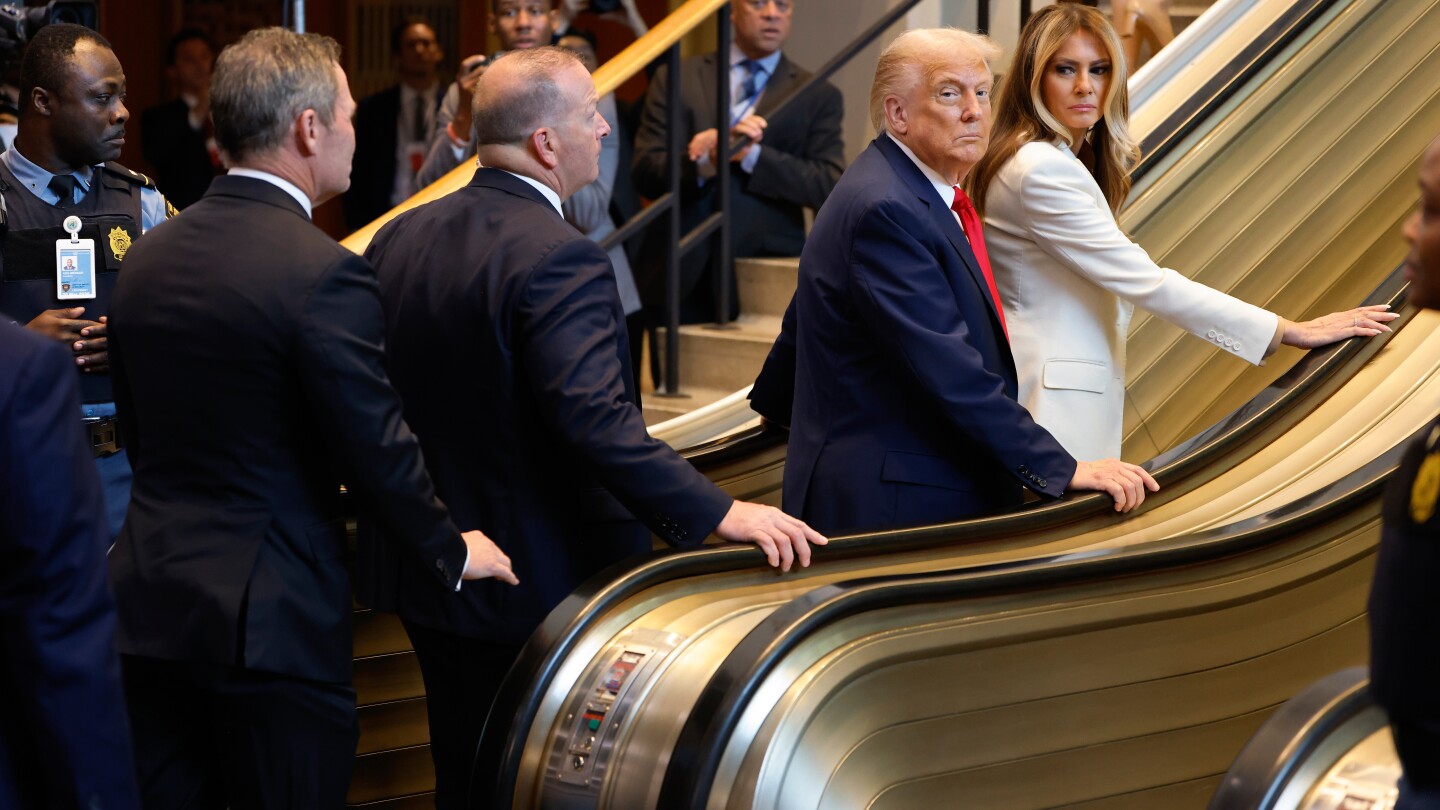 Trump on an escalator at the United Nations