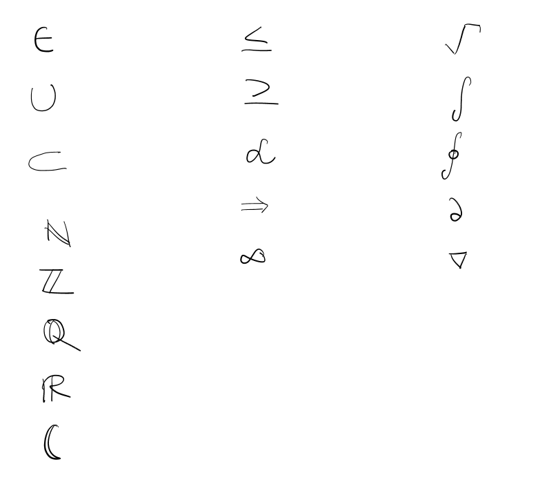 Various symbols handwritten